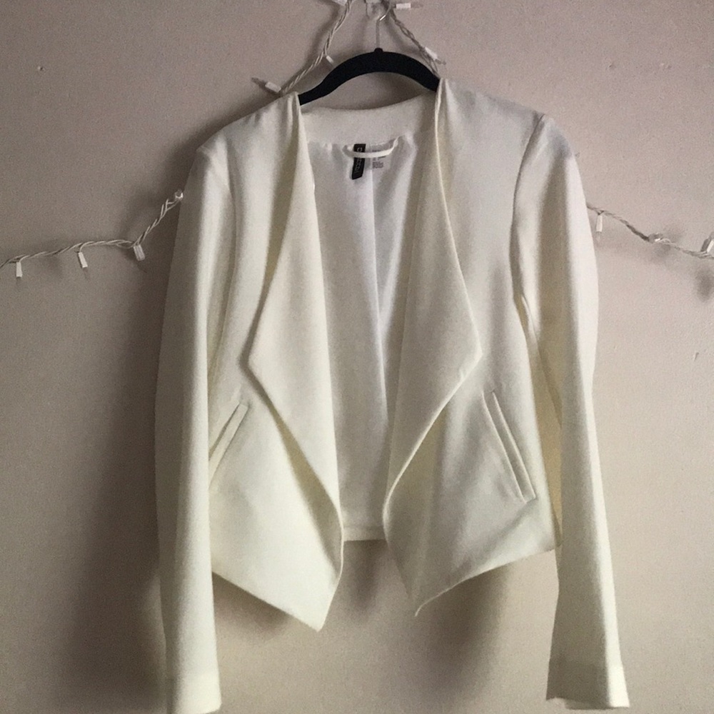 H&M White Drape Front Blazer